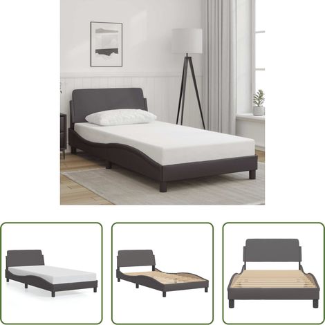 Kunstlederbett - Bettgestell "Dover" Grau 100x200 cm Kunstleder (1/5)