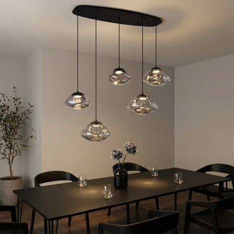 QAZQA Design Pendant Lamp Black with Smoke Glass 5-Lights - Gus