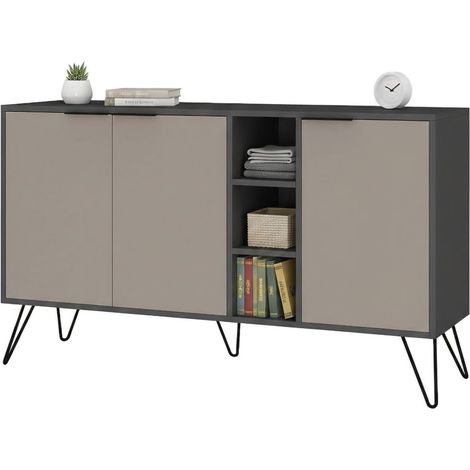 Dmora - Credenza Perseus, Buffet da soggiorno, Madia da salotto, Dispensa da cucina, 142x36h83 cm, Antracite e Beige, con imballo rinforzato, con imballo rinforzato