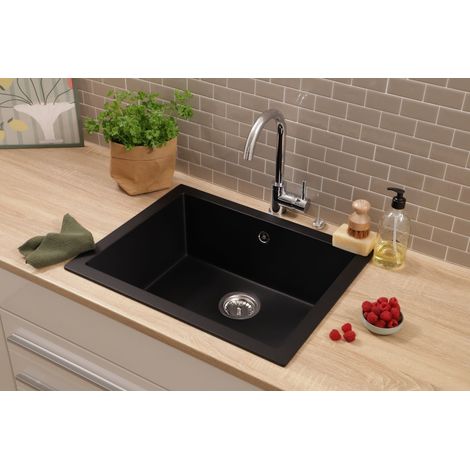 Küchenspüle Einbau Unterbau Spüle Granit Massiv 52 x 47 Schwarz Respekta Nelson