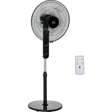 Ventilateur sur pied avec télécommande, hauteur réglable, oscillation à 70°, 3 vitesses, inclinaison ajustable, minuterie 7,5 h, Ø 44,5 x 110-124 cm