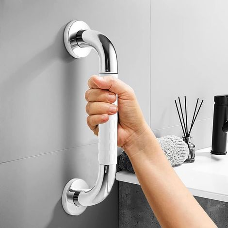 Barra de seguridad blanca antideslizante para baño, con luz fluorescente, barra de soporte de acero inoxidable para montaje en pared, para baño/aseo, asa para niños/personas mayores (30 cm) (1/5)