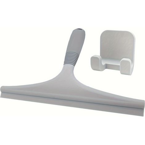 Rasoir en silicone avec crochet pour douche, lame incurvée à 145°, manche antidérapant, nettoyeur multifonction pour vitres et carrelage avec bord en silicone et rangement compact. (1/3)