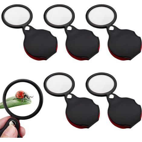 Lente d'ingrandimento tascabile a 5 pezzi - Ingrandimento 10X pieghevole - Con custodia protettiva girevole - 5,5 cm - Per leggere, etichette, testi piccoli e hobby (1/5)