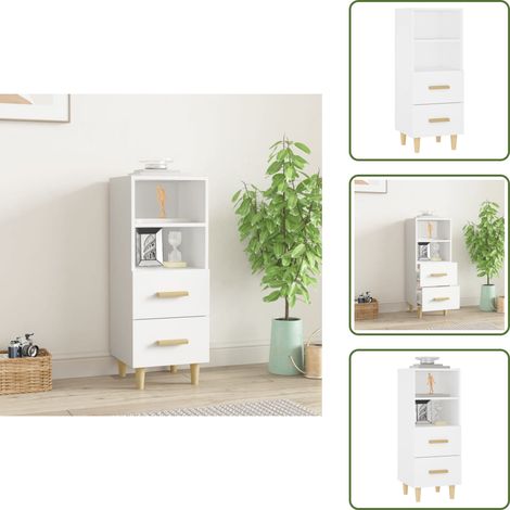 The Living Store Buffet Blanc 34,5x34x90 cm Bois d'ingénierie - Rangement (1/5)
