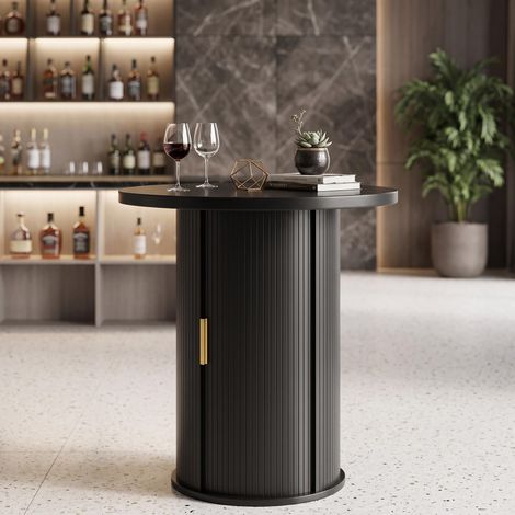 FurnitureR Black Round Bar Table 60x60x91.6cm with Sliding Door (1/5)