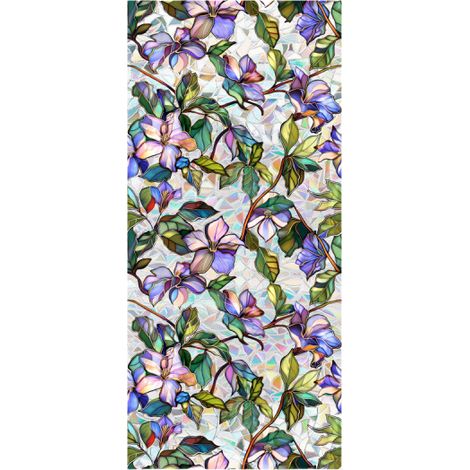 Opaque window film, privacy film with colorful floral pattern, electrostatic adsorption UV-resistant self-adhesive film, suitable for stained glass windows, 43 x 100 cm (1/5)