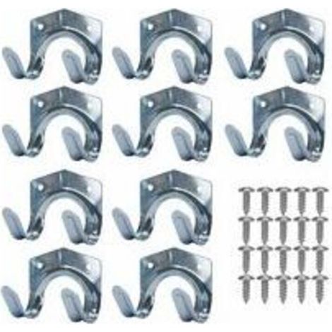 Metal Storage Hooks, Steel Sheet Tool Holder, Wall Mounted Double U-Shaped Steel Garden Tool Holder for Garage, Shed, Warehouse, Farm, Workbench (10 Pack) (1/5)