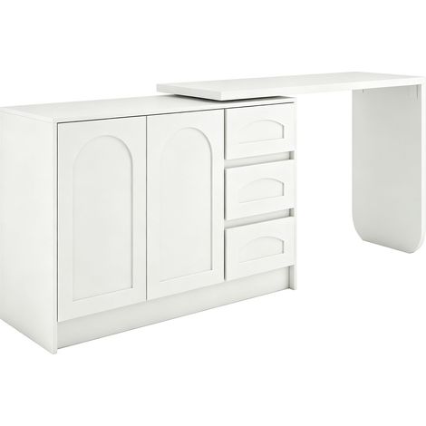 Bureau pivotant à 360°, bureau d’angle moderne en L, blanc avec 3 tiroirs et armoire, bureau d’ordinateur peu encombrant pour bureau à domicile et bureau d’étude-H75/B110-170/T40cm (1/5)
