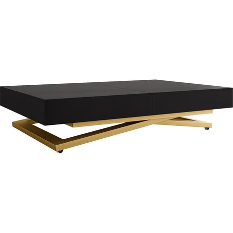 Mesa de centro convertible Oswego 173, Negro, 27x80x120cm, Diámetro: 0, Aglomerado laminado, Angular