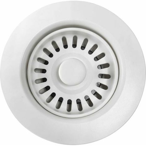 MINE Bonde d'évier de cuisine en polymère blanc avec filtre à panier amovible et bouchon en caoutchouc pour ouvertures de vidange de 4.5 cm, couleur assortie des éviers en granit, (1/5)