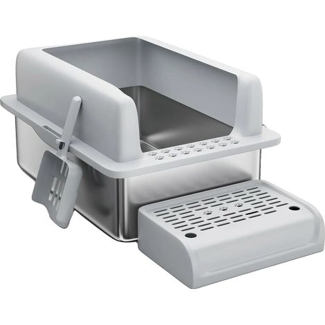 Katzenstreu Box, Edelstahl, einfache Reinigungsfunktionen, Grau, 36 L (1/2)