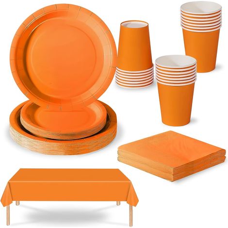 69 pièces Vaisselle Jetable Orange,Comprend Assiettes Carton Jetable Tasses Serviettesr en Papier et Nappe,Kit Decoration Anniversaire Fêtes Pique-niques Mariage Noël,Biodégradables,Recyclable (1/5)