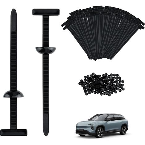 Mcbazel 200 Pièces Attaches-câbles Universelles en Nylon, avec Goupille et Bouton, Robustes et Autobloquantes, Attaches Noires Résistantes aux UV pour Réparation Automobile et Usage Quotidien (1/5)
