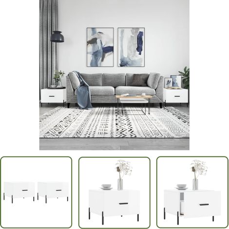The Living Store Couchtische 2 Stk. Hochglanz-Weiß 50x50x40 cm Holzwerkstoff - Elegante Couchtische - Wohnzimmerstil - Holzwerkstoff Möbel - Couchtisch Set - Weißer Couchtisch (1/5)