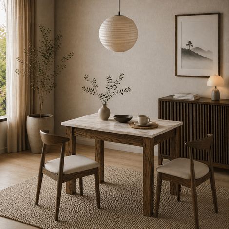 Kleiner Esstisch Walnuss mit Marmor-Melamin – 110 cm – mit