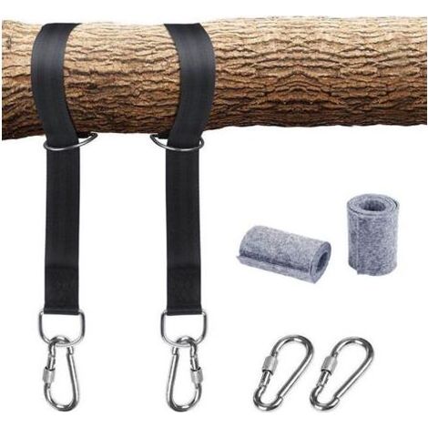 Sangle hamac, Sangle balancoire Arbre, Fixation de Balançoire pour Hamac pour Arbres 2 x 150 cm avec D-Ring - Deux Crochets Mousquetons - Charge Max 500KG (1/2)