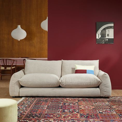 Canapé droit 3 places en tissu texturé beige chiné