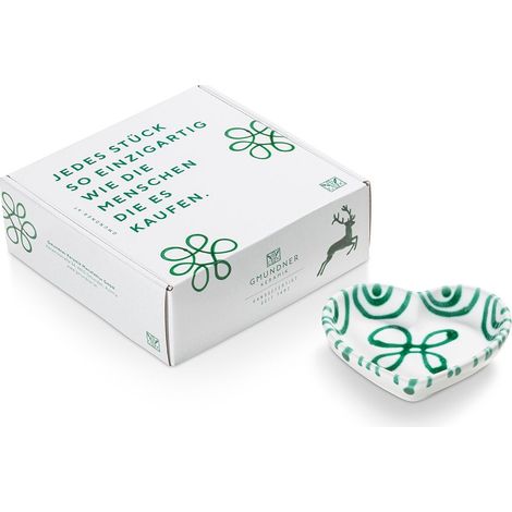 Gmundner Keramik Grüngeflammt, Coupe en forme de cœur (L  10 cm)