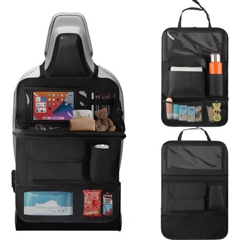 1pc Organisateur Voiture Enfant avec Plateau,Protection Siege Voiture Rangement Auto avec Poches pour Jouets Bouteilles Tablette (1/4)