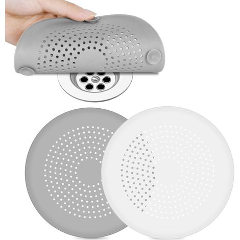 2 protections de drain en silicone, filtre évier à ventouse, anti-colmatage cheveux et saletés pour douche et baignoire. (1/5)