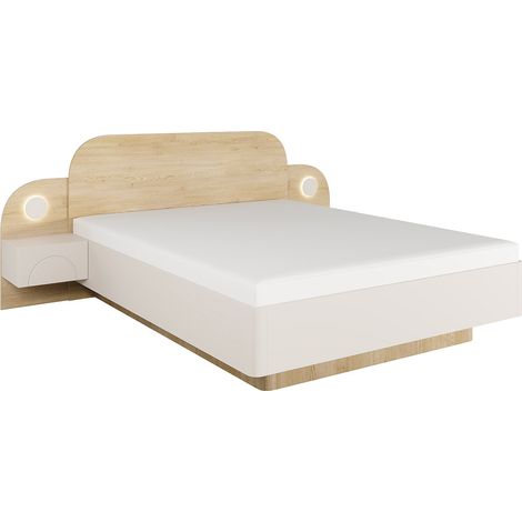 Letto 160 x 200 cm - Con comodini e LED - Colore: Beige e Naturale - DARTAGNO (1/4)