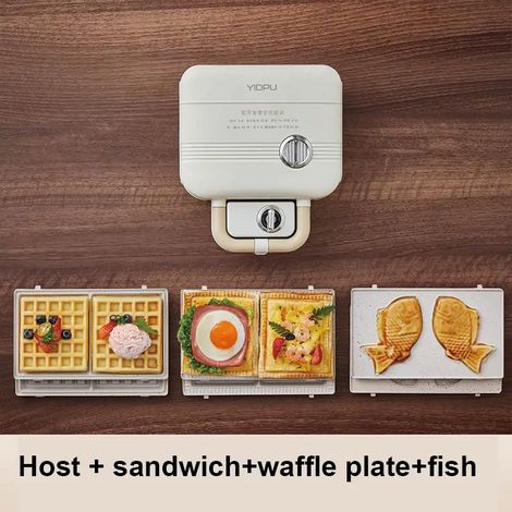 Machine à petit-déjeuner multifonctionnelle de 750 W avec fonction minuterie et double revêtement antiadhésif. (1/5)
