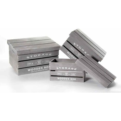 MAURY'S SET 3 CASSETTE IN LEGNO GRIGIO CON COPERCHIO IN MISURE DIFFERENTI (1/2)