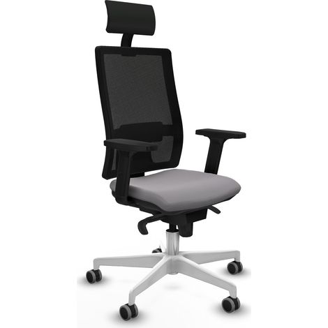Horna sincro malla negra similpiel gris brazos 2D base blanca cabecero fijo ruedas 65mm engomadas (1/5)