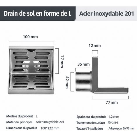 Siphon de sol mural d'angle en L en acier inoxydable 201 pour tuyau 50 201 50 12 × 11 × 9 cm 310 g – Livraison gratuite