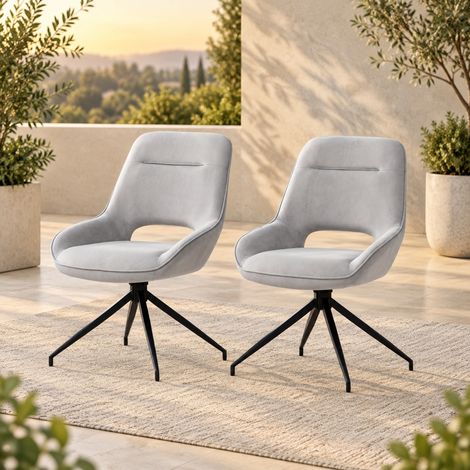 Set di 2 sedie da pranzo girevoli a 360° in velluto grigio chiaro e metallo nero DESVIAE (1/5)