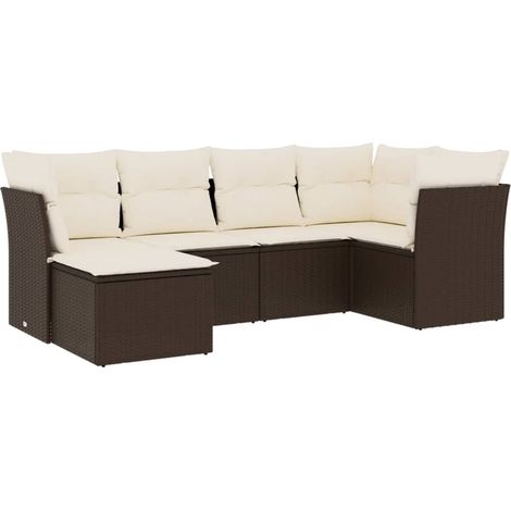 vidaXL Set Divano da Giardino 6 pz con Cuscini Marrone in Polyrattan (1/3)