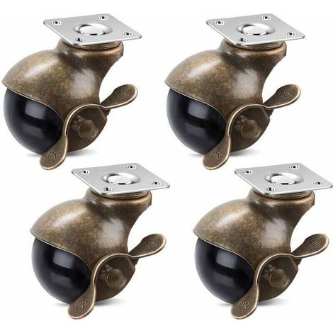 Roulettes à billes de 2 pouces avec frein, rotation à 360 degrés, laiton antique, avec plaque supérieure, pour meubles, armoires et fauteuils roulants (paquet de 4, 160 kg) (1/4)