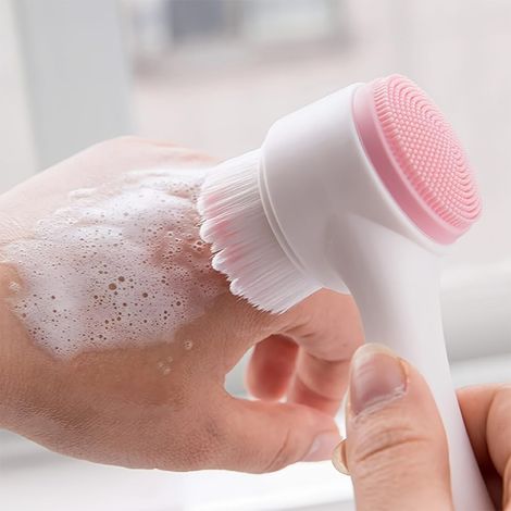 Brosse de nettoyage pour le visage rose 2 en 1 - Brosse de lavage en silicone exfoliante pour le visage - Brosse à récurer douce pour soins de la peau (1/5)
