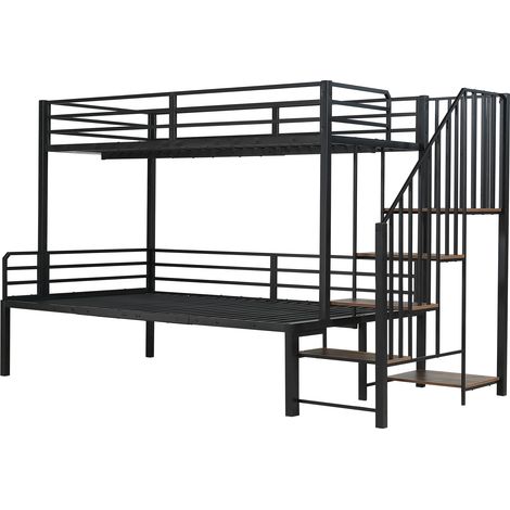 Metall- und MDF-Hochbett schwarz mit Winkeltreppe 90x200/120x200 cm (1/5)