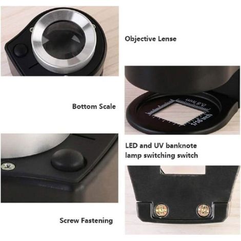 Loupe - 30X - Lentille En Verre Optique - Éclairage LED Bicolore - Métal - 60x52x51 mm - 1 Pièce (1/4)