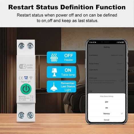 Disjoncteur intelligent Tuya WiFi 1P+N 63A sur rail DIN avec statistiques de consommation électrique et commande vocale à distance pour la maison (1/5)