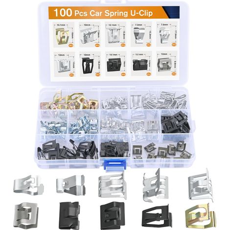 Lot de 100 clips de fixation en métal (10 tailles) pour garnitures et moulures – Fixation universelle pour carrosserie automobile – Compatible avec GTI, Jetta, Phaeton, VW Audi (réf. 4A0-867-276A) (1/5)
