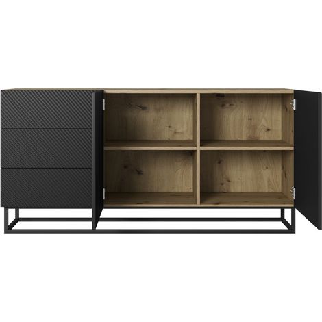 BOBOCHIC - Buffet 2 portes 167 cm ALICE pieds en métal   Chêne et noir (1/5)