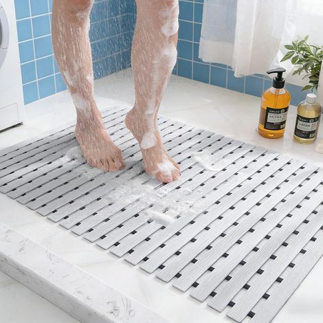 Tapis de douche antidérapant, 1 pièce, pour douche et baignoire, découpable, 43 x 61 cm, pliable, pour usage intérieur et extérieur, idéal pour la douche et le sauna, gris