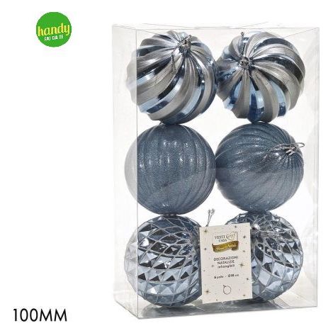 Set 6 Sfere General Trade Ø 100mm Celeste Modelli Assortiti