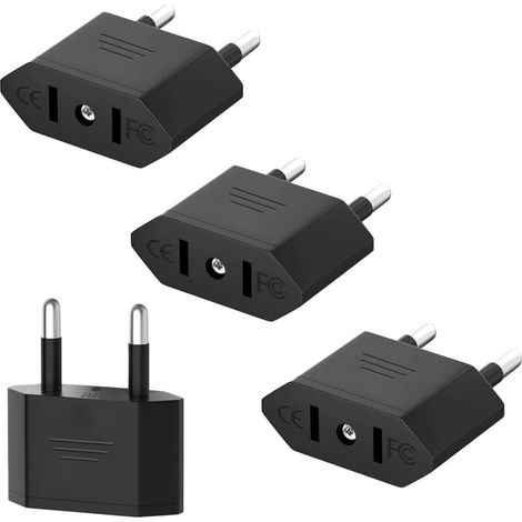 4 Stück USA-Steckeradapter, Adapter USA nach Frankreich, Netzadapter USA nach Europa (EU), USA-Steckeradapter, Reiseadapter USA nach EU (Schwarz) (1/4)