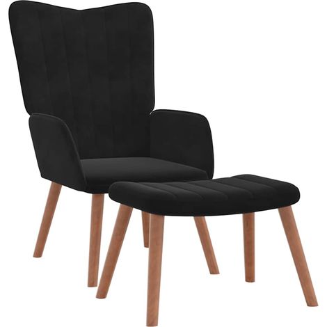 Poltrona lounge dal design moderno divano con poggiapiedi in velluto nero DEC026542