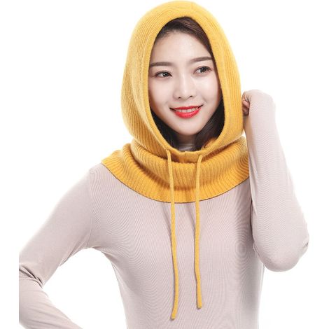 DigitalLAB-Cagoule d'hiver, masque tricoté, cagoule de ski, bonnet unisexe, capuche tricotée, écharpe, protection auditive, protection pour le cou, rembourrée pour rester au chaud, jaune, 50 x 30 cm (1/5)