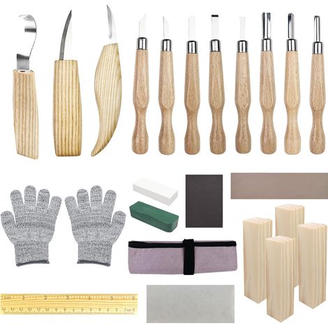 Couteau Sculpture Bois Set, Lot de 25 Outils Sculpture Bois, 11 Couteaux de Sculpture Sur, Outil de Ciseaux à Bois Kit, DIY Outils de Sculpture, pour Débutants Professionnels Sculpteurs (1/5)