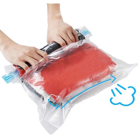 Lot de 10 sacs de voyage sous vide réutilisables (4 S, 3 M, 3 XL), compression d'air pour rangement, économise 75% d'espace, housses imperméables pour valise et placard (1/5)