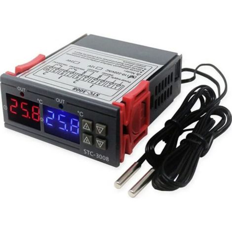 1 pièce Contrleur de thermostat de température STC-3008 DC 12V,contrleur de température numérique avec double affichage et double capteur de sonde NTC,mode chauffage et refroidissement