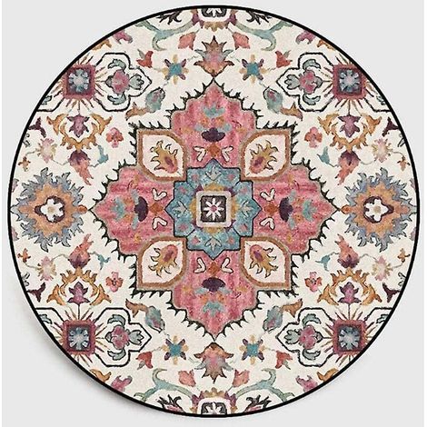 round Rug 60cm Colorful Flower Pattern Decorative Bohemian Rug Living Room Bedroom Mandala Printed Round Rug Vintage Boho Indoor And Outdoor (1/4)