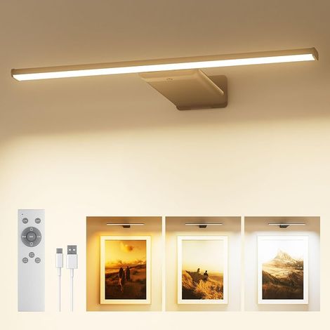 Applique pour Tableau sans Fil Rechargeable, Lampe avec Télécommande, Batterie 12000mAh, 3 Couleurs & 5 Luminosités, Éclairage d'Art Orientable pour Cadre, Salon, Chambre, Noir, 1 Pièce (1/5)