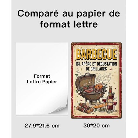 Aluminium Sign "Barbecue Ici apéro tasting de grillades", metal sign vintage summer kitchen, wall decoration terrace garden pergola, illustration red wine grill, BBQ sign (1/4)